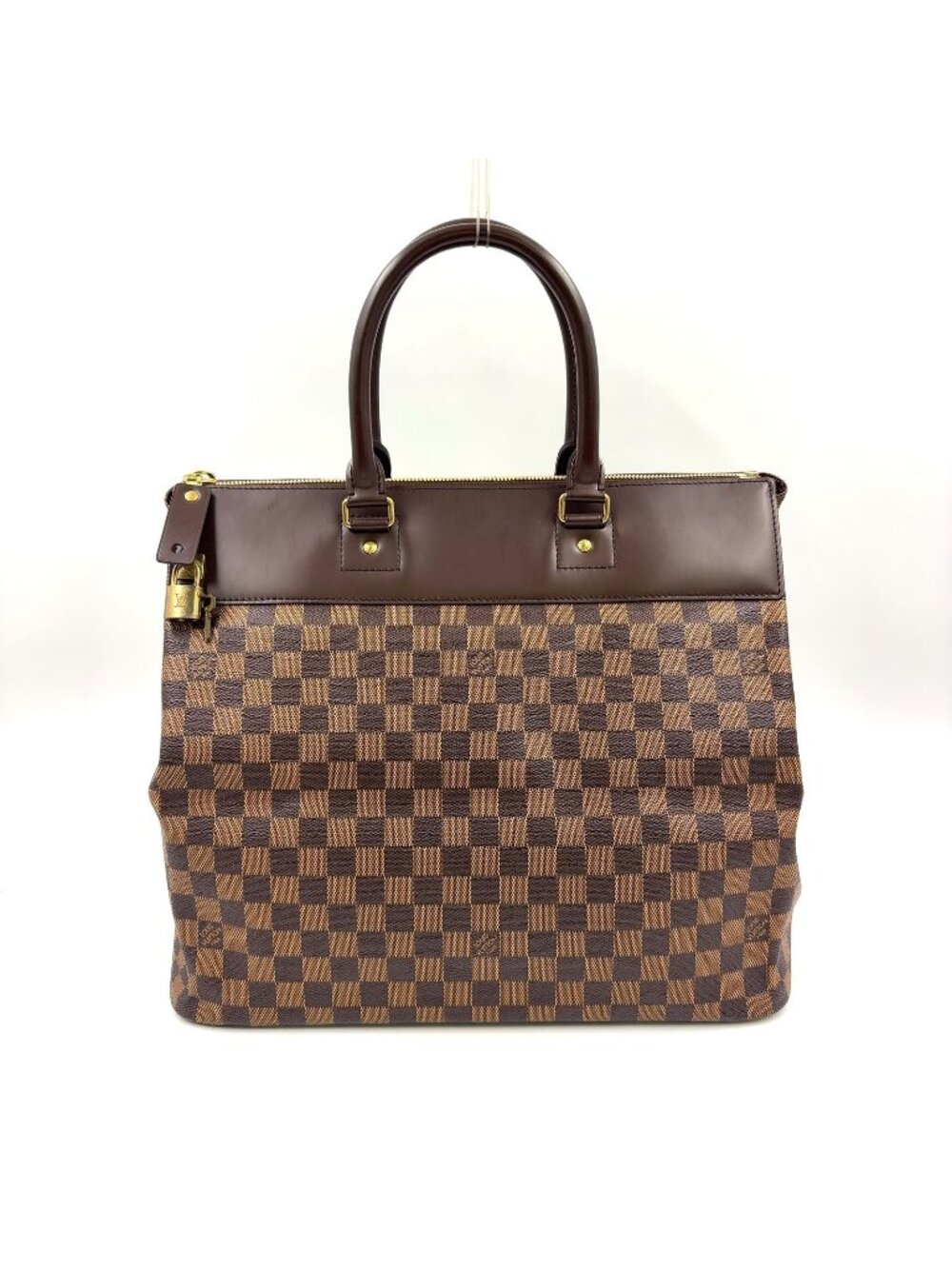 Louis Vuitton Greenwich PM Damier Ebene Leather Brown Boston Bag Gold